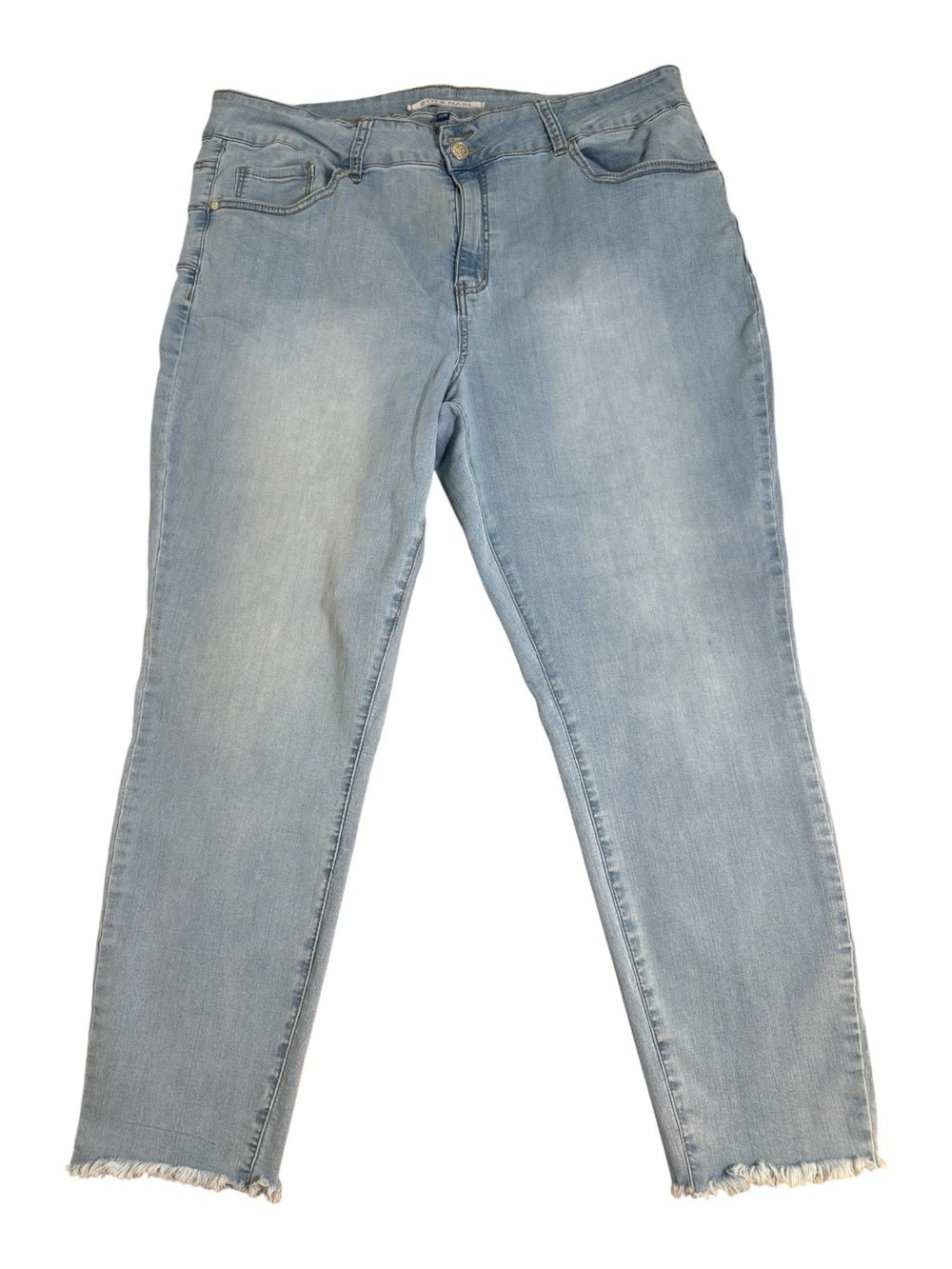 Light Blue Cropped Frayed-Hem Jeans